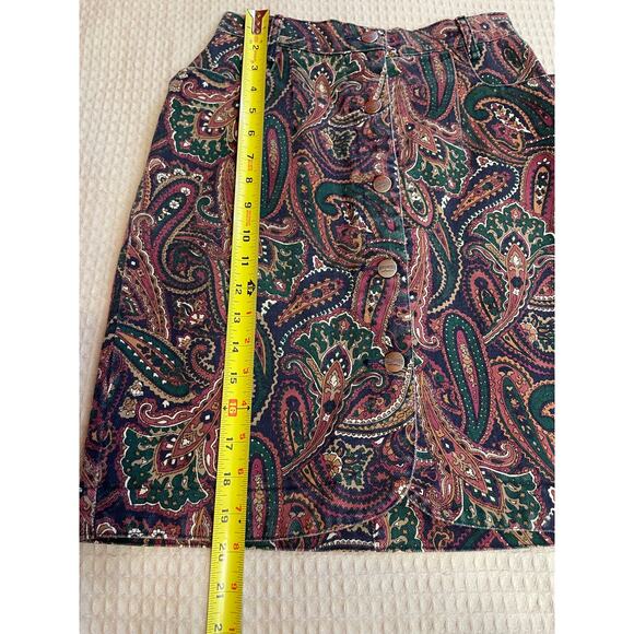 VTG RoughRider by Circle T Purple Paisley Button Up Denim Mini Skirt Size 2 - Picture 5 of 7